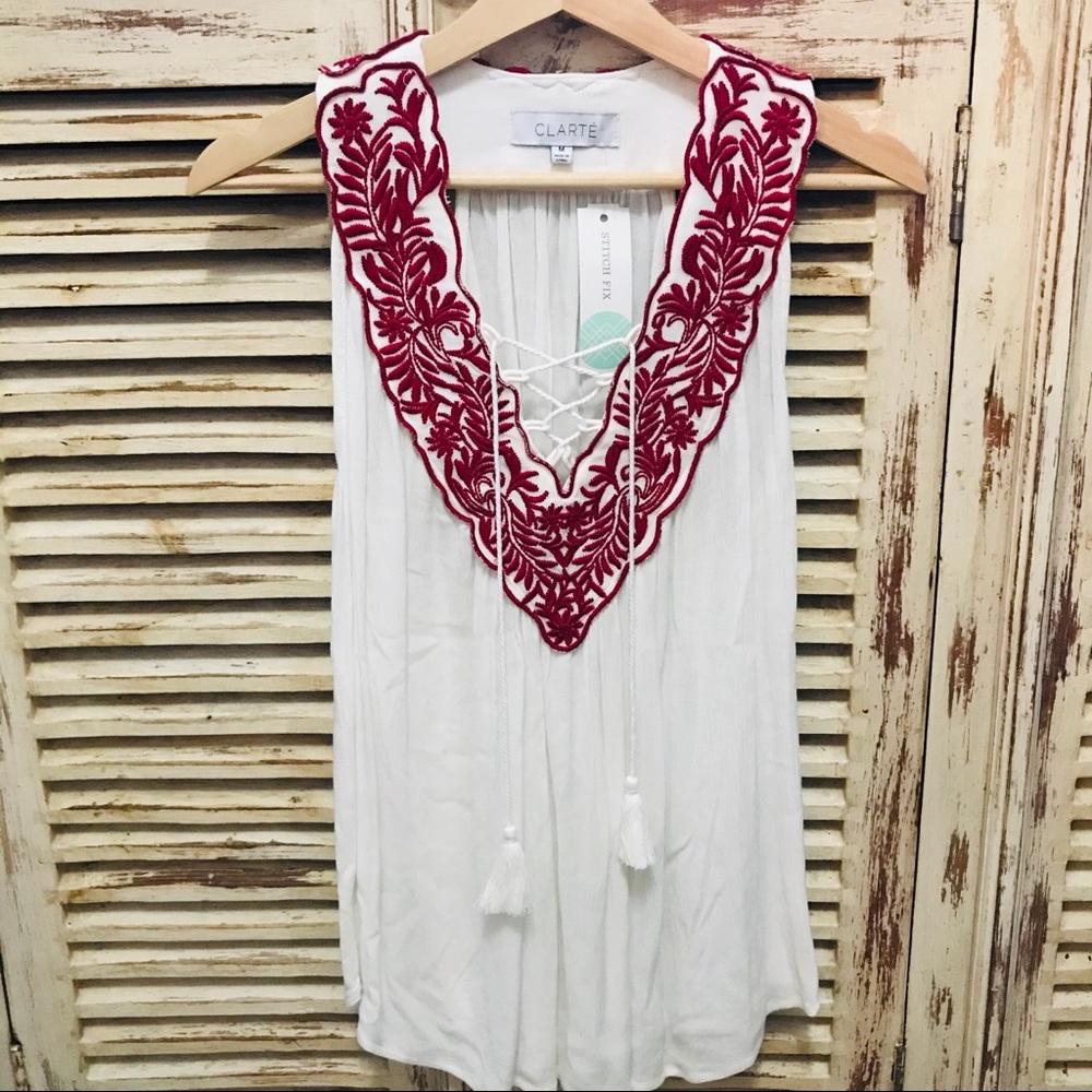 Clarté Linley Embrodiered Tassel Tank Top